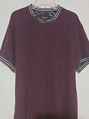 Men's Burgundy Short-Sleeve Knit Shirt with Contrast Stripe Trim